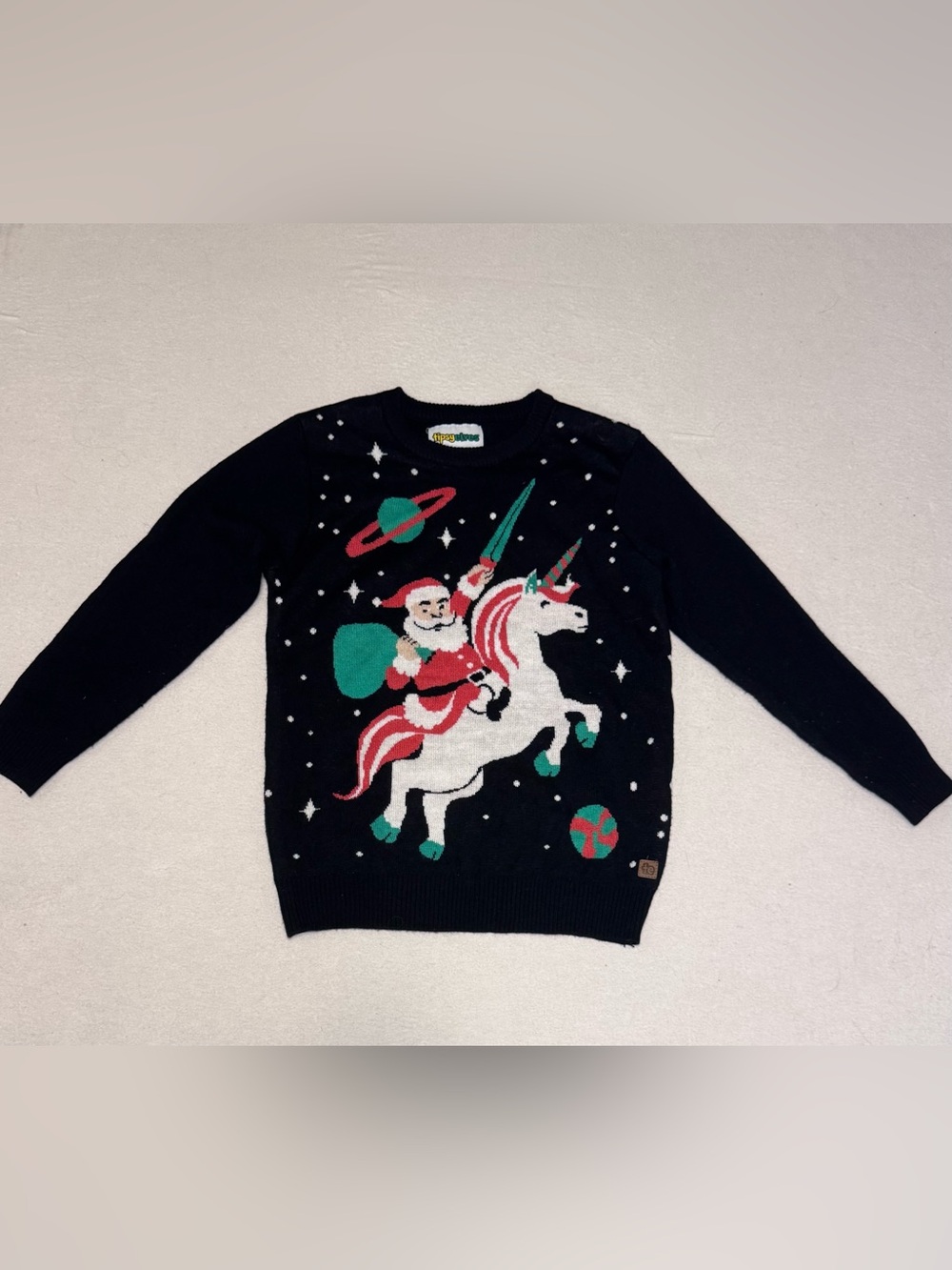 Kids Black Holiday Unicorn & Santa Sweater, Christmas, Ugly Sweater, Christmas